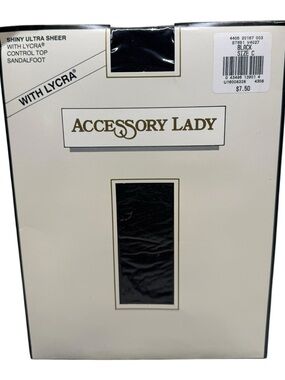 Vintage Accessory Lady Shiny Ultra Sheer Control Top Pantyhose Black Size C